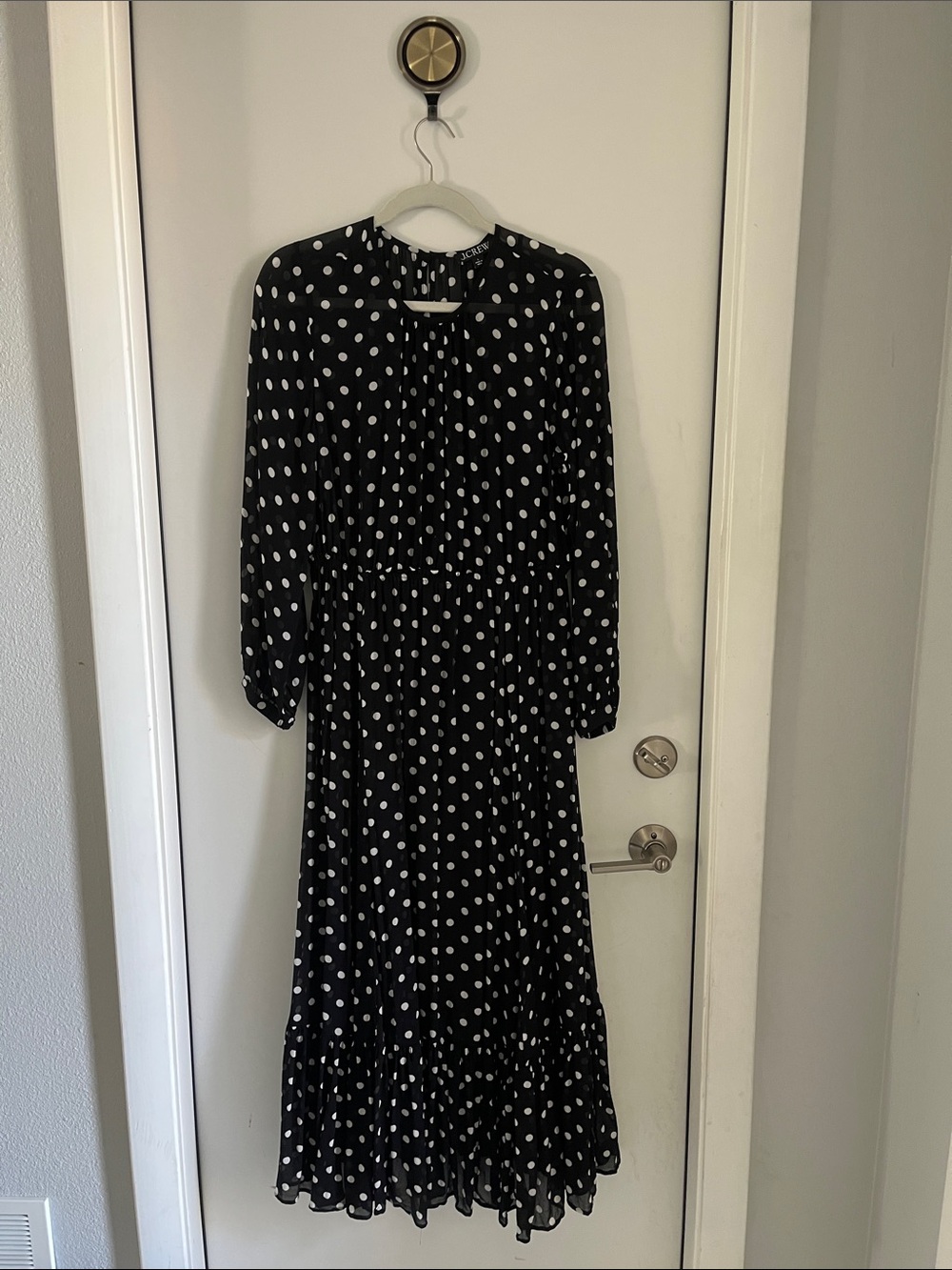 J. Crew Black Maxi Dress with White Polka Dots